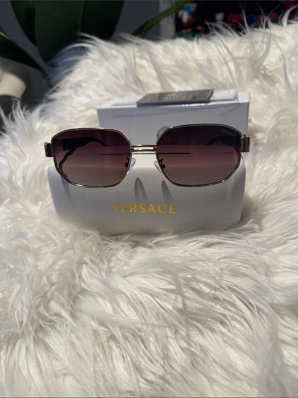 Versace Gold-Tone Sunglasses with Gradient brown Lenses